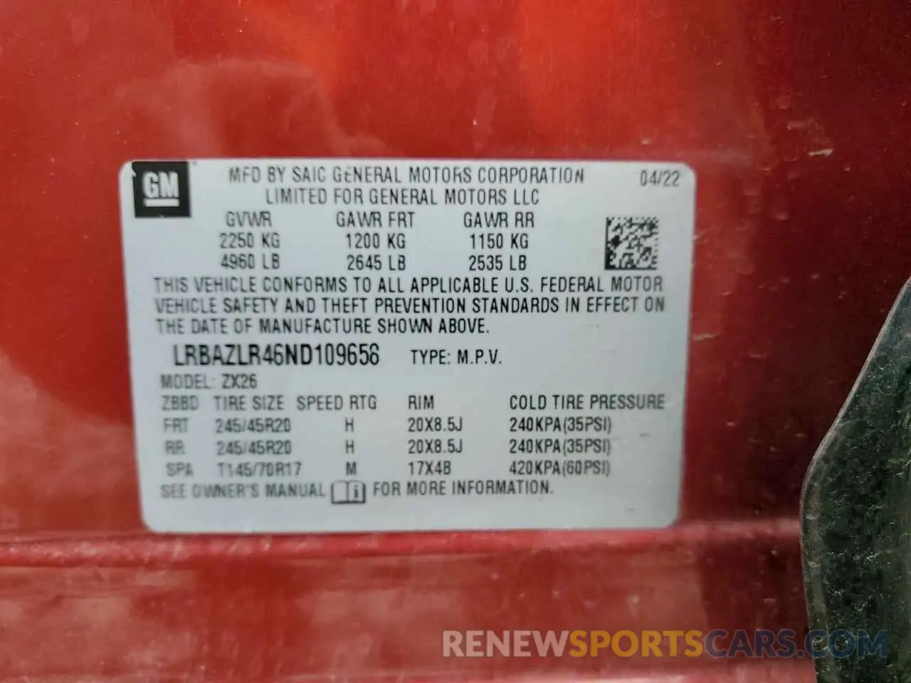 14 Photograph of a damaged car LRBAZLR46ND109658 BUICK ENVISION 2022