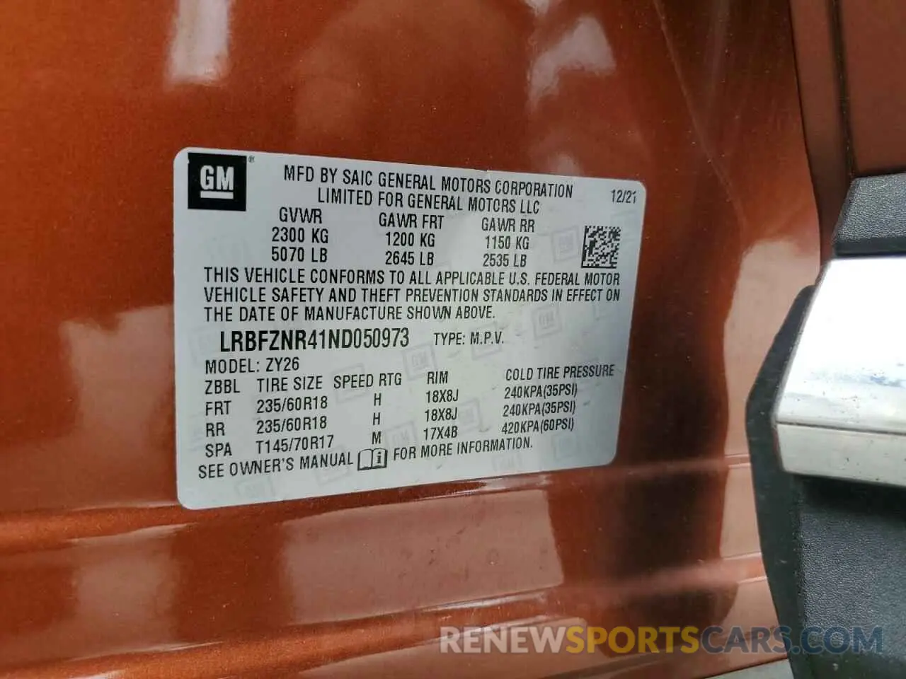 13 Фотография поврежденного автомобиля LRBFZNR41ND050973 BUICK ENVISION 2022