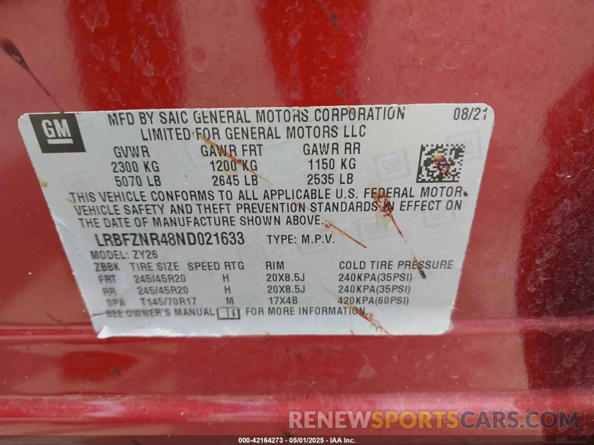 9 Photograph of a damaged car LRBFZNR48ND021633 BUICK ENVISION 2022