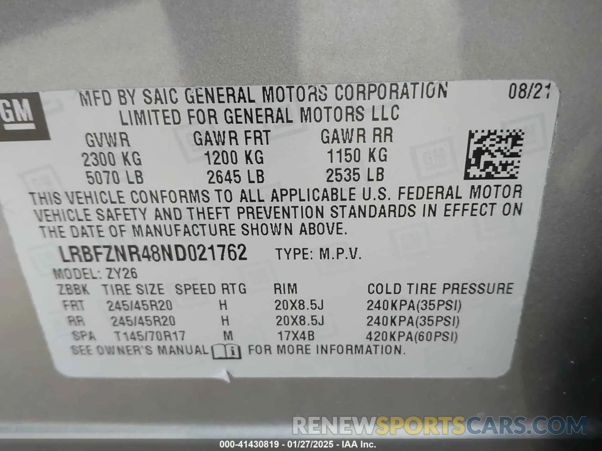 9 Фотография поврежденного автомобиля LRBFZNR48ND021762 BUICK ENVISION 2022