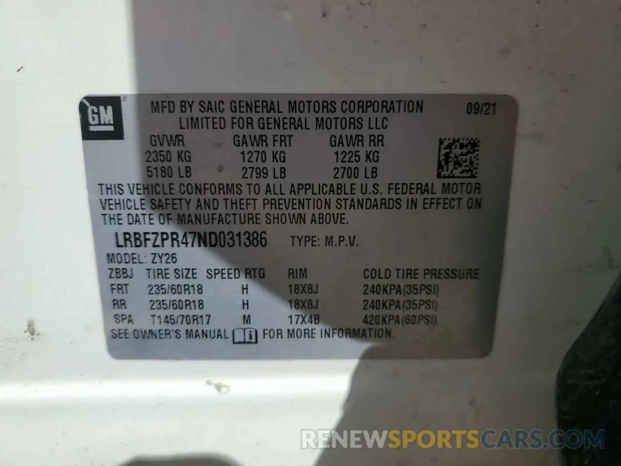 13 Фотография поврежденного автомобиля LRBFZPR47ND031386 BUICK ENVISION 2022