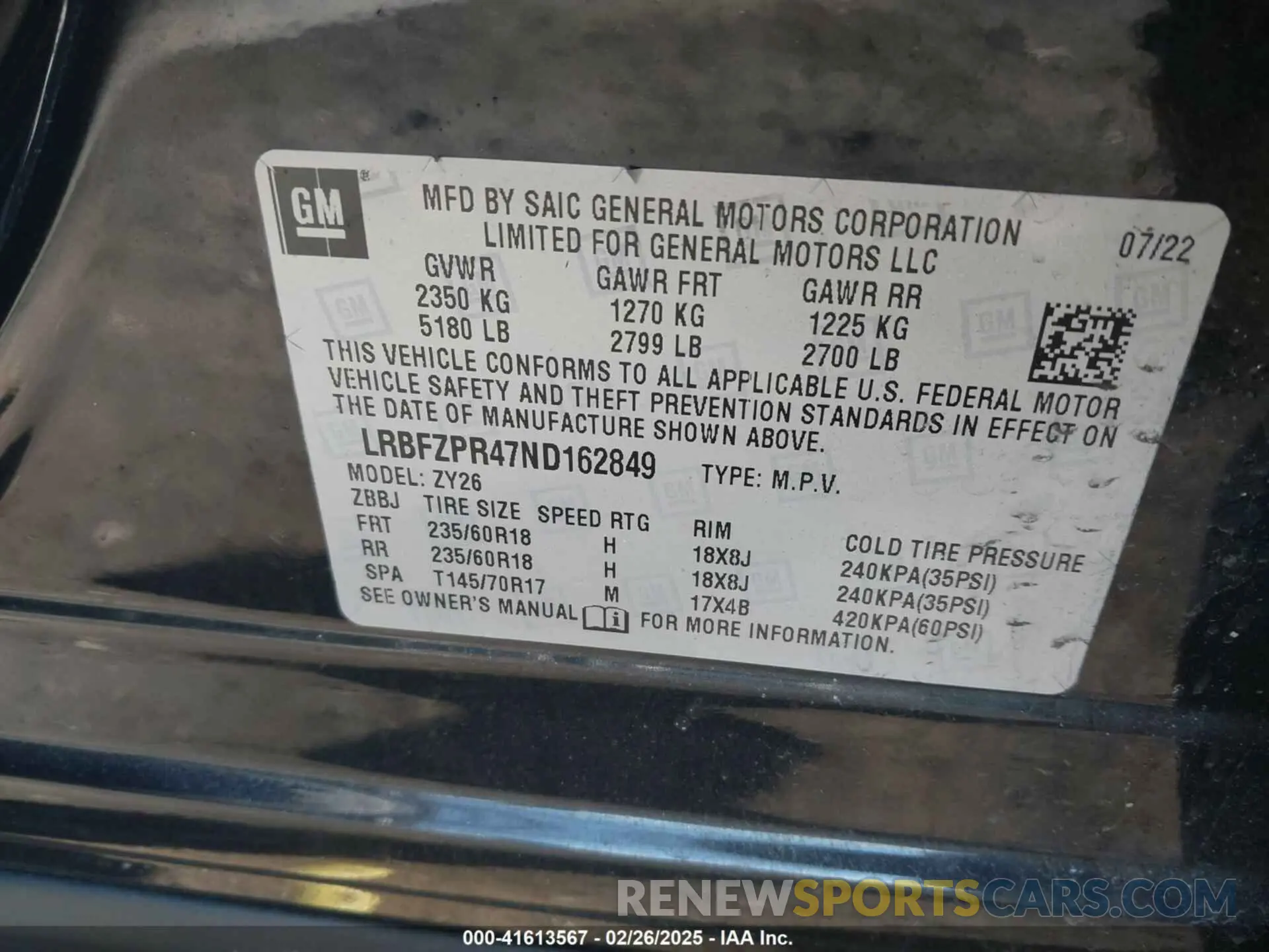 9 Photograph of a damaged car LRBFZPR47ND162849 BUICK ENVISION 2022
