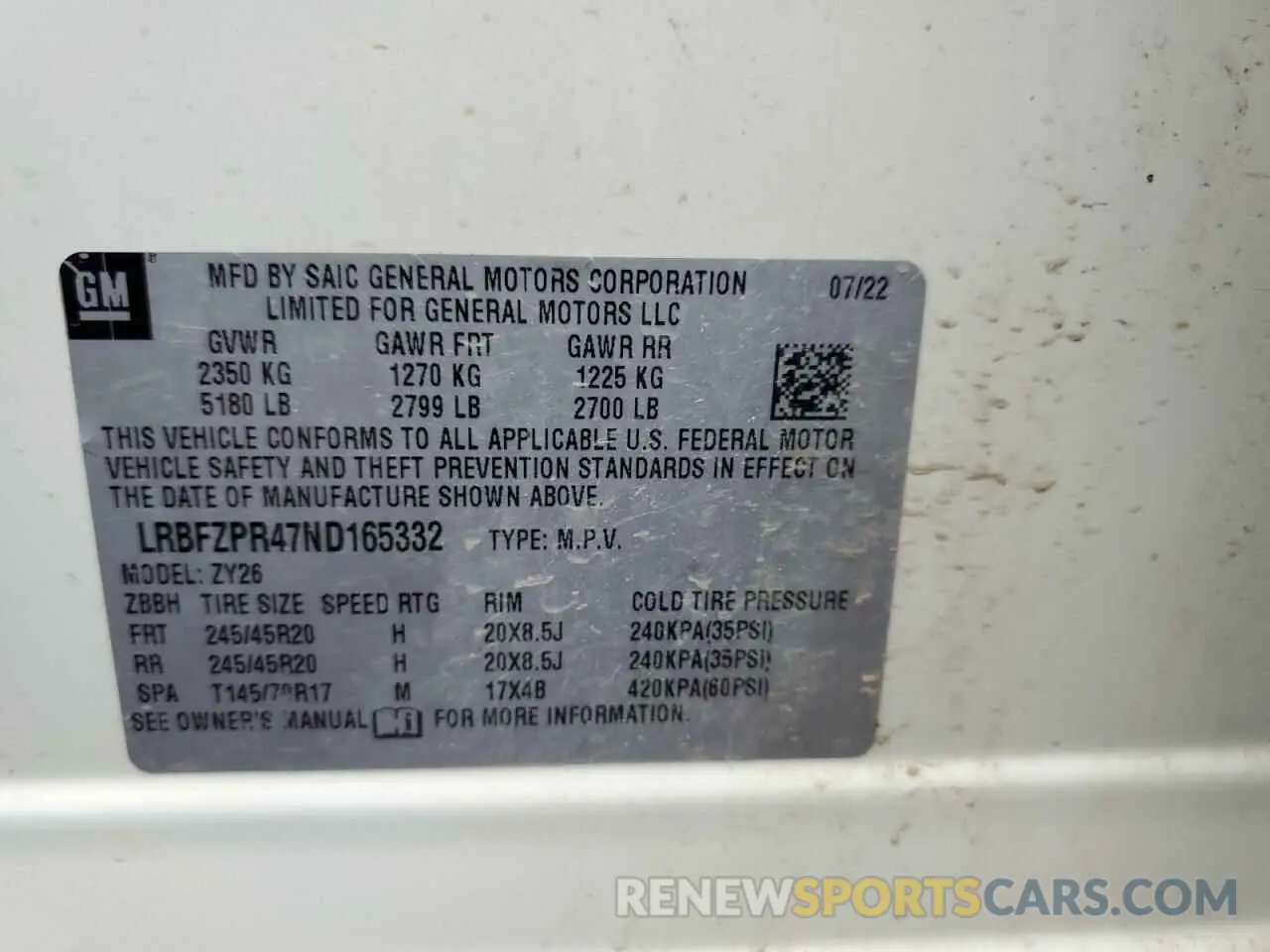 14 Photograph of a damaged car LRBFZPR47ND165332 BUICK ENVISION 2022