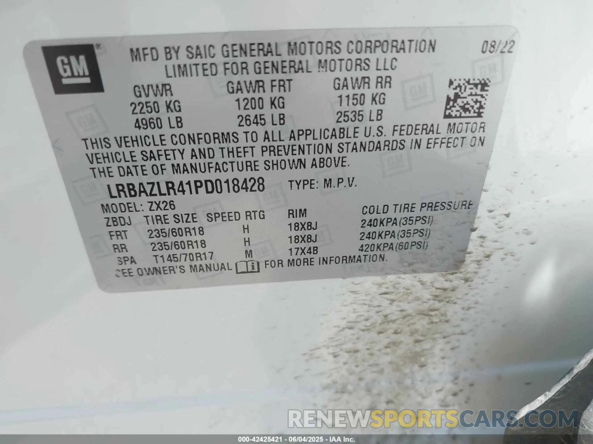 9 Фотография поврежденного автомобиля LRBAZLR41PD018428 BUICK ENVISION 2023