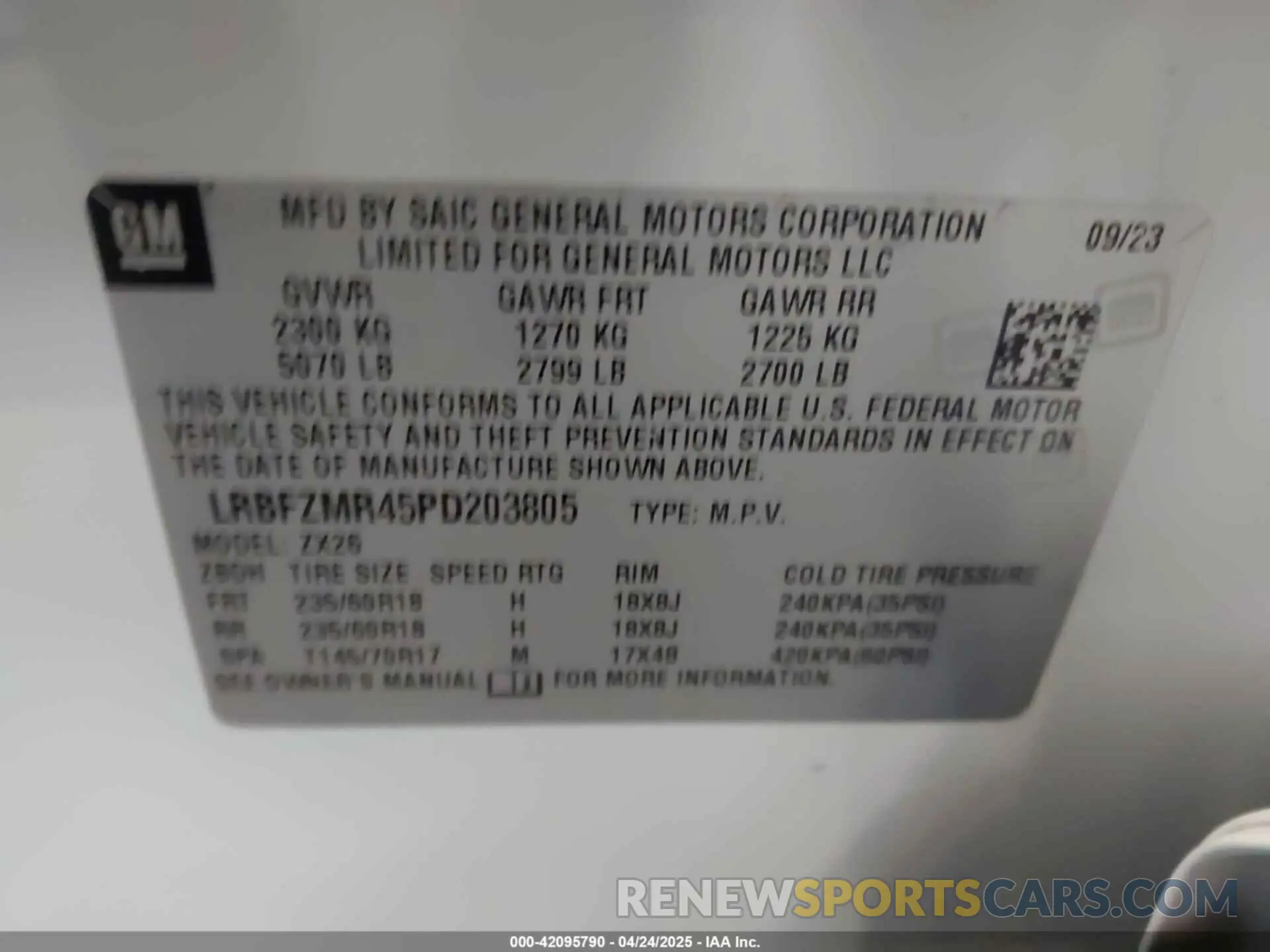 9 Фотография поврежденного автомобиля LRBFZMR45PD203805 BUICK ENVISION 2023
