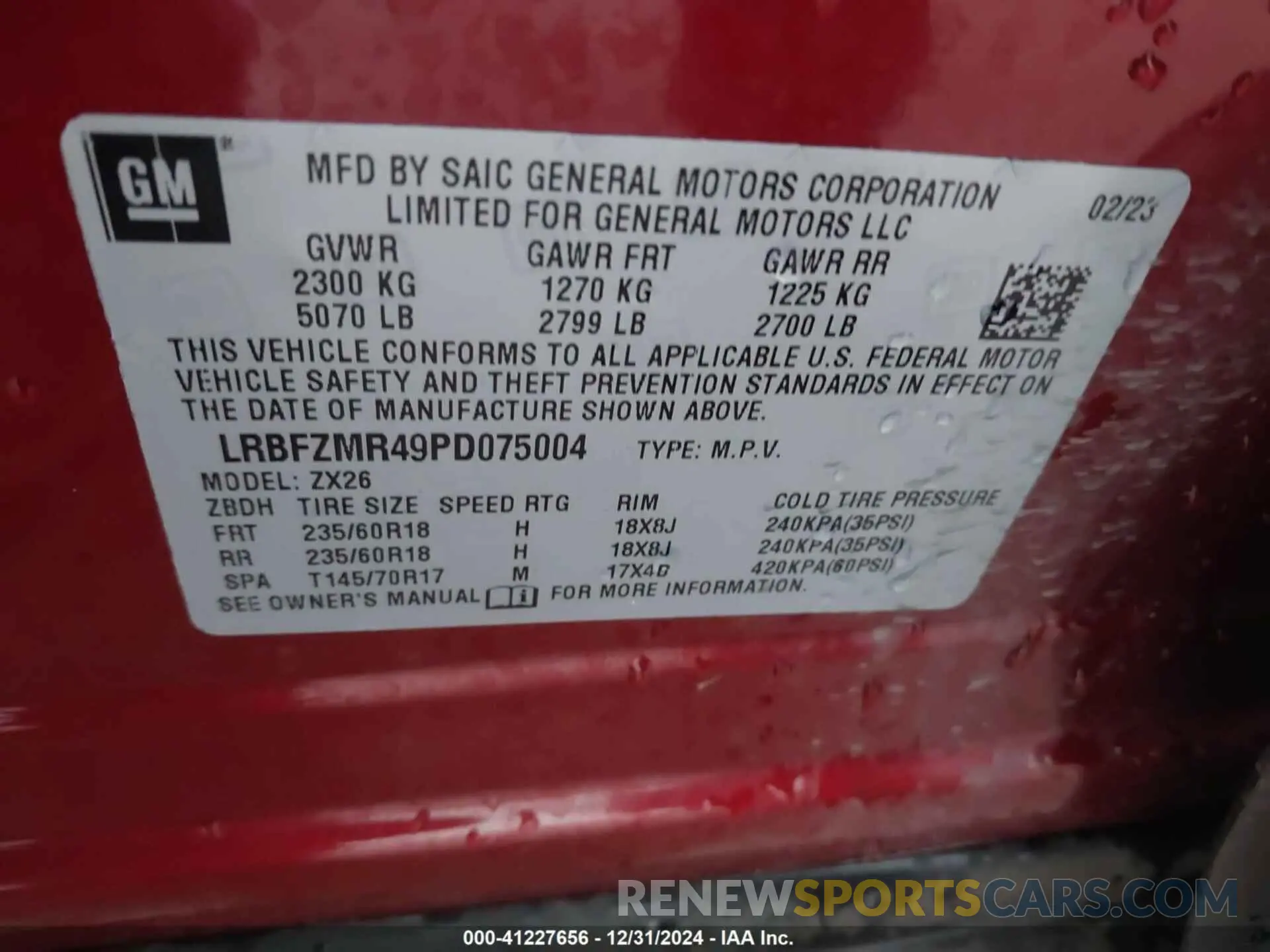 9 Фотография поврежденного автомобиля LRBFZMR49PD075004 BUICK ENVISION 2023