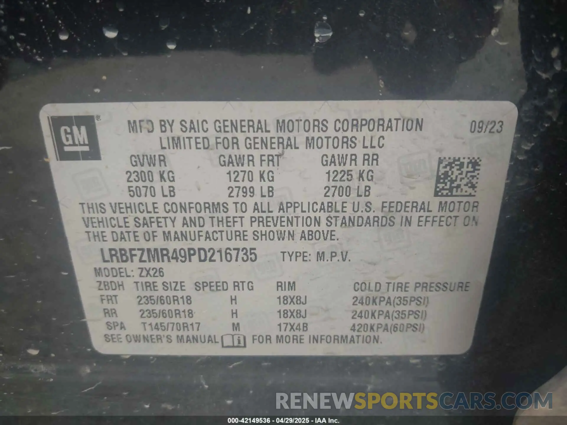 9 Photograph of a damaged car LRBFZMR49PD216735 BUICK ENVISION 2023