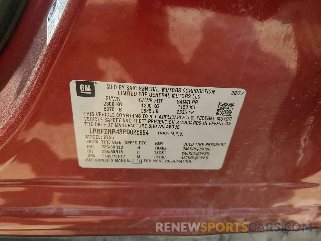 13 Фотография поврежденного автомобиля LRBFZNR43PD025964 BUICK ENVISION 2023