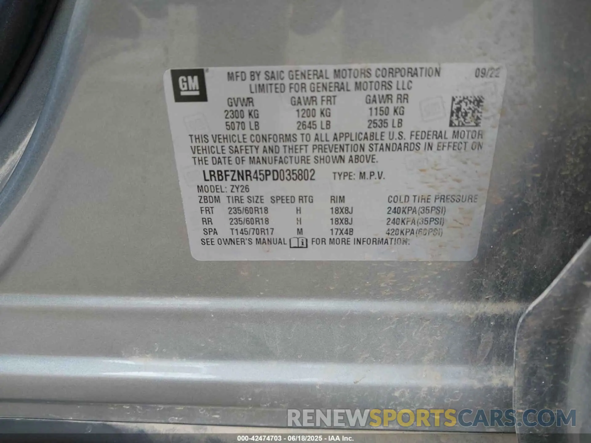9 Фотография поврежденного автомобиля LRBFZNR45PD035802 BUICK ENVISION 2023