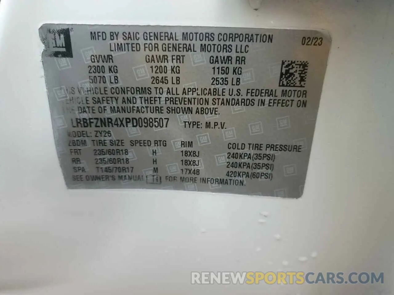 12 Фотография поврежденного автомобиля LRBFZNR4XPD098507 BUICK ENVISION 2023