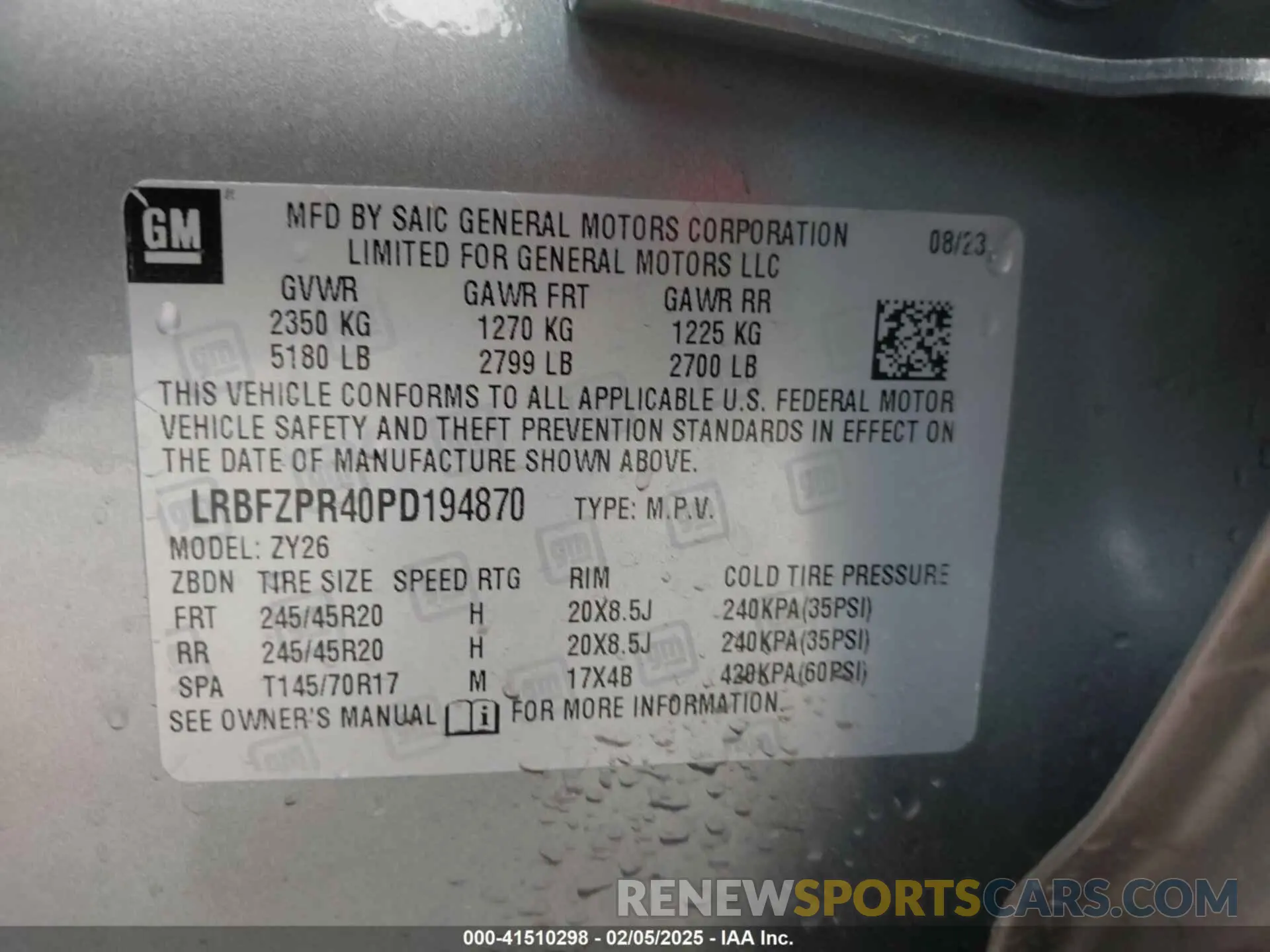 9 Photograph of a damaged car LRBFZPR40PD194870 BUICK ENVISION 2023
