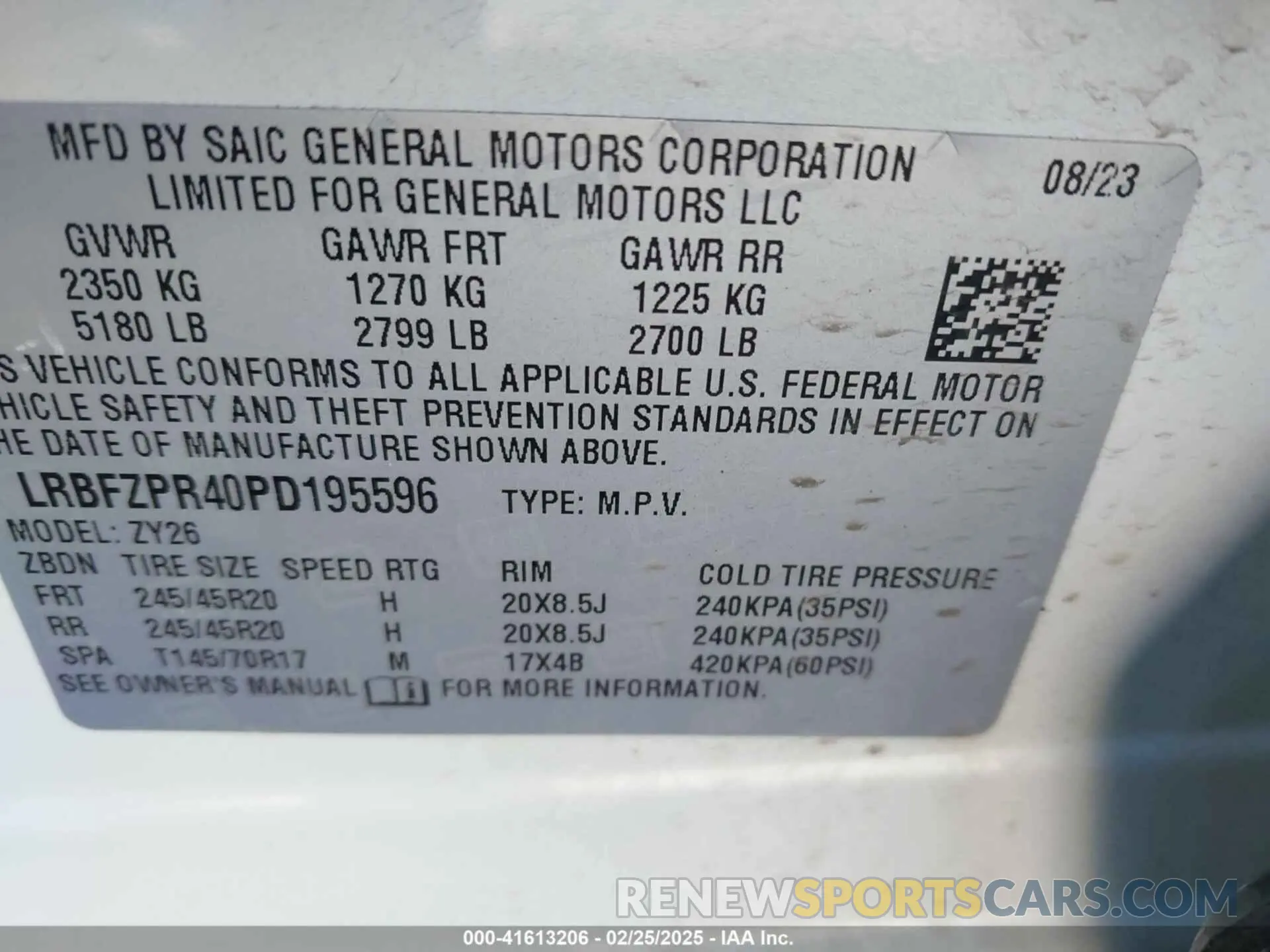 9 Фотография поврежденного автомобиля LRBFZPR40PD195596 BUICK ENVISION 2023