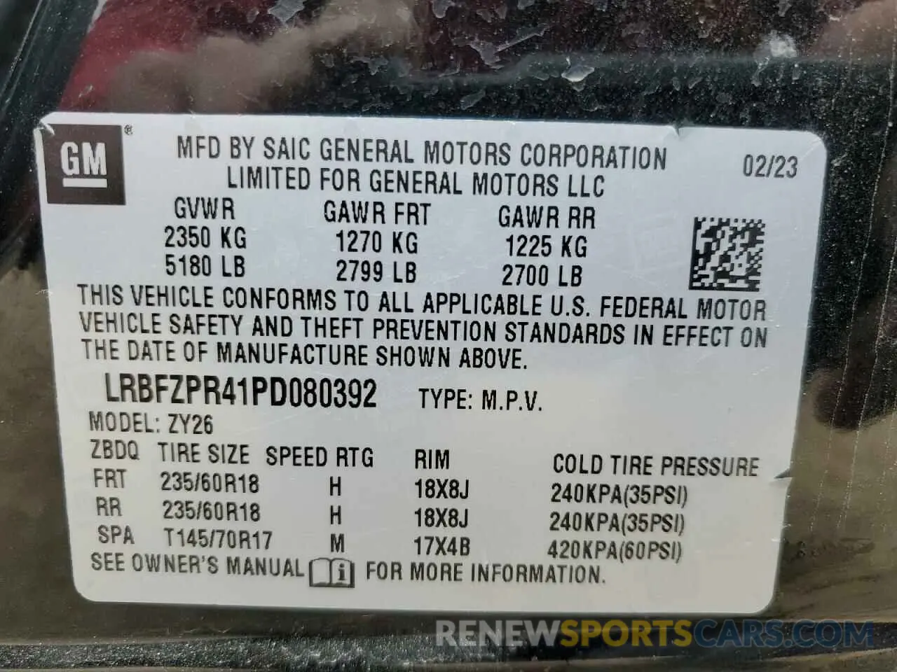 13 Фотография поврежденного автомобиля LRBFZPR41PD080392 BUICK ENVISION 2023