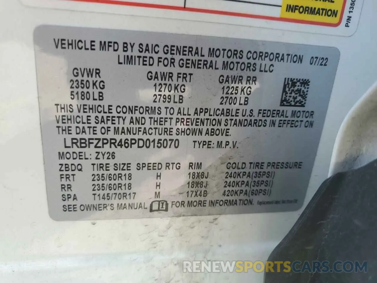 13 Photograph of a damaged car LRBFZPR46PD015070 BUICK ENVISION 2023