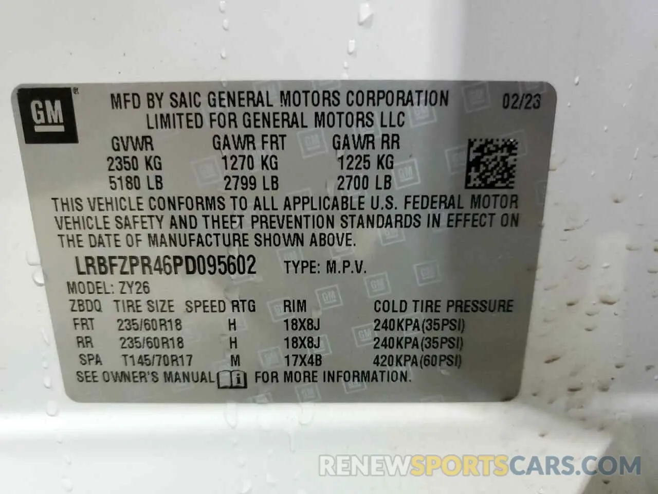 14 Photograph of a damaged car LRBFZPR46PD095602 BUICK ENVISION 2023
