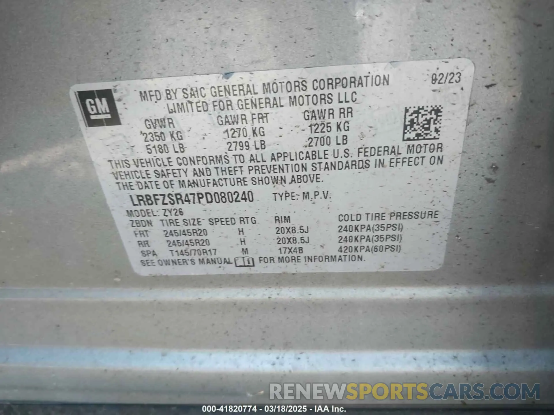 9 Фотография поврежденного автомобиля LRBFZSR47PD080240 BUICK ENVISION 2023