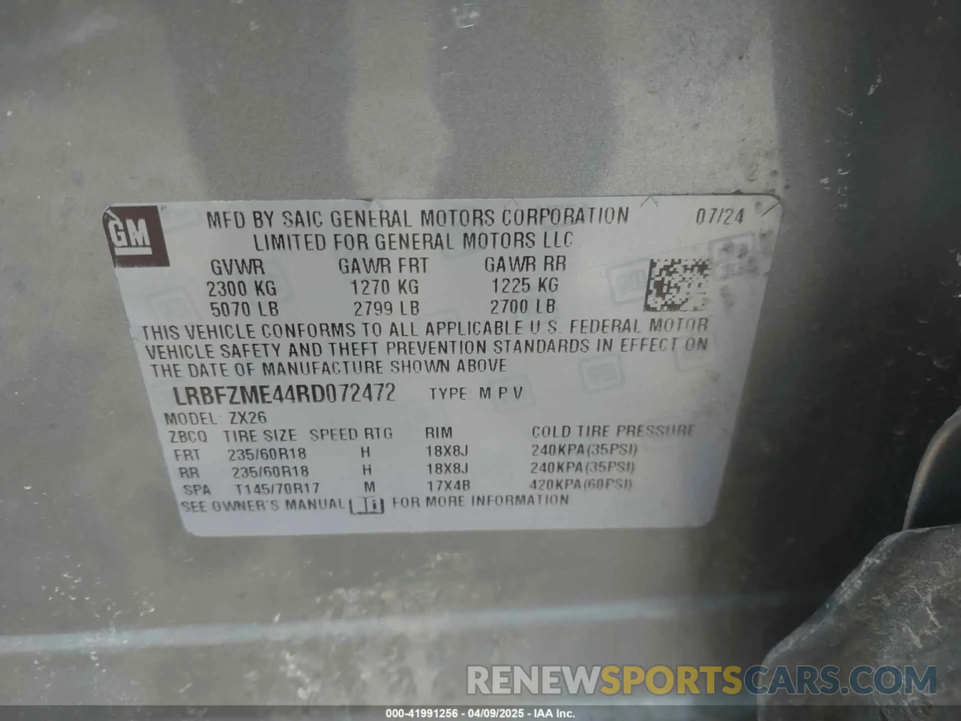 9 Фотография поврежденного автомобиля LRBFZME44RD072472 BUICK ENVISION 2024