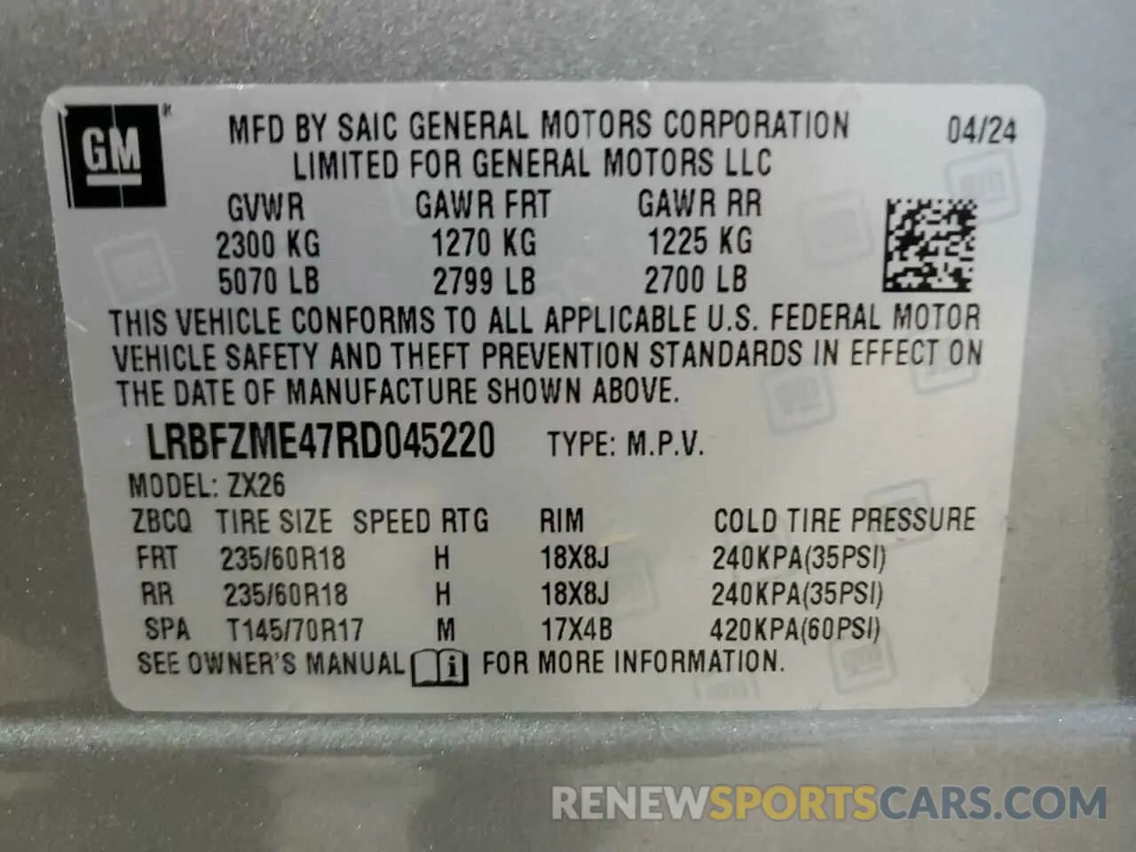 14 Фотография поврежденного автомобиля LRBFZME47RD045220 BUICK ENVISION 2024