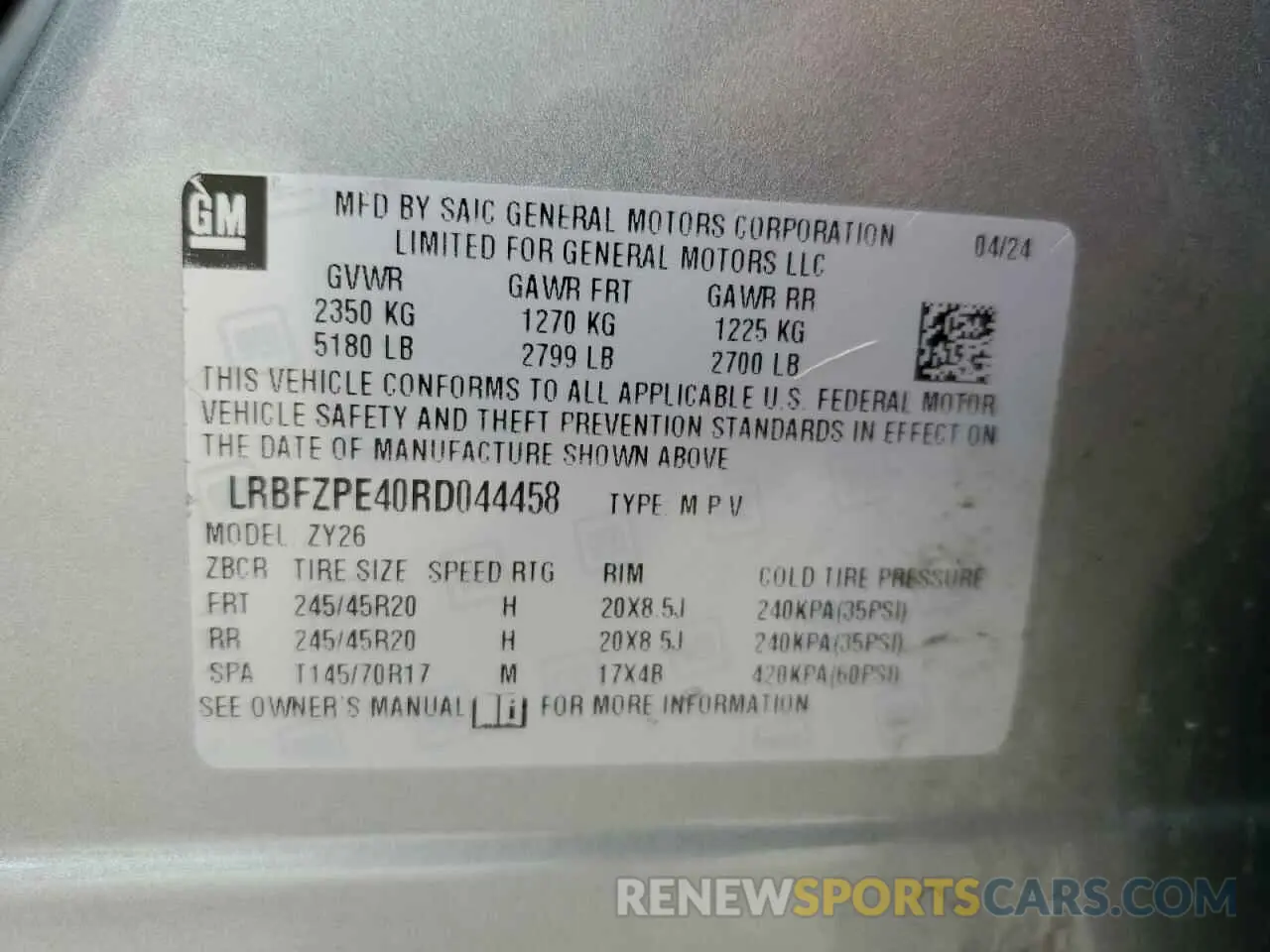 13 Фотография поврежденного автомобиля LRBFZPE40RD044458 BUICK ENVISION 2024