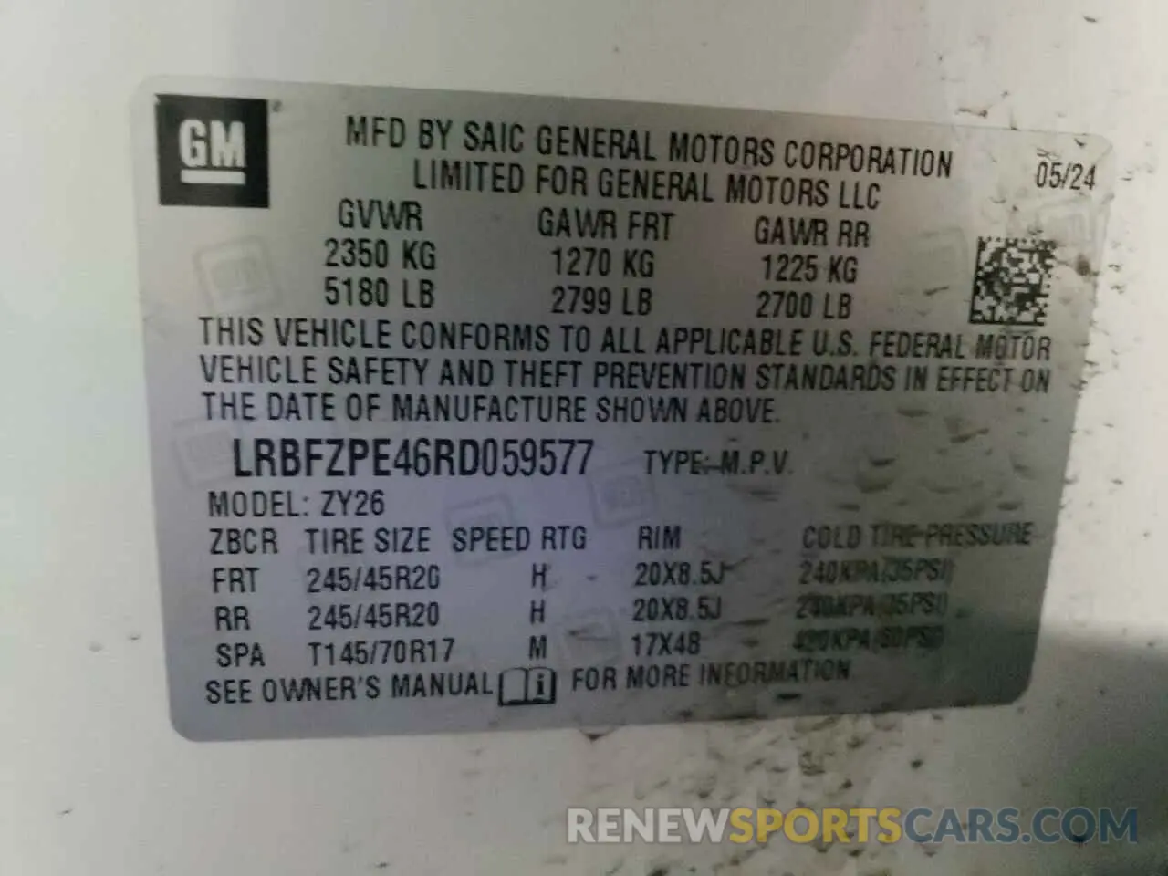 12 Фотография поврежденного автомобиля LRBFZPE46RD059577 BUICK ENVISION 2024