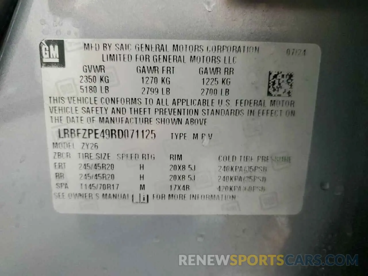 13 Фотография поврежденного автомобиля LRBFZPE49RD071125 BUICK ENVISION 2024