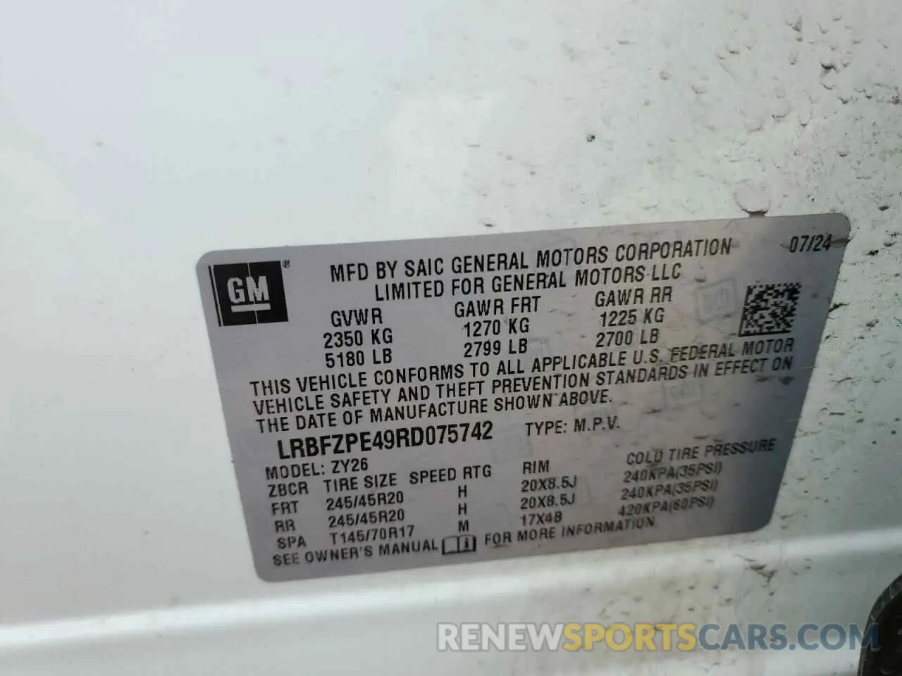 14 Фотография поврежденного автомобиля LRBFZPE49RD075742 BUICK ENVISION 2024