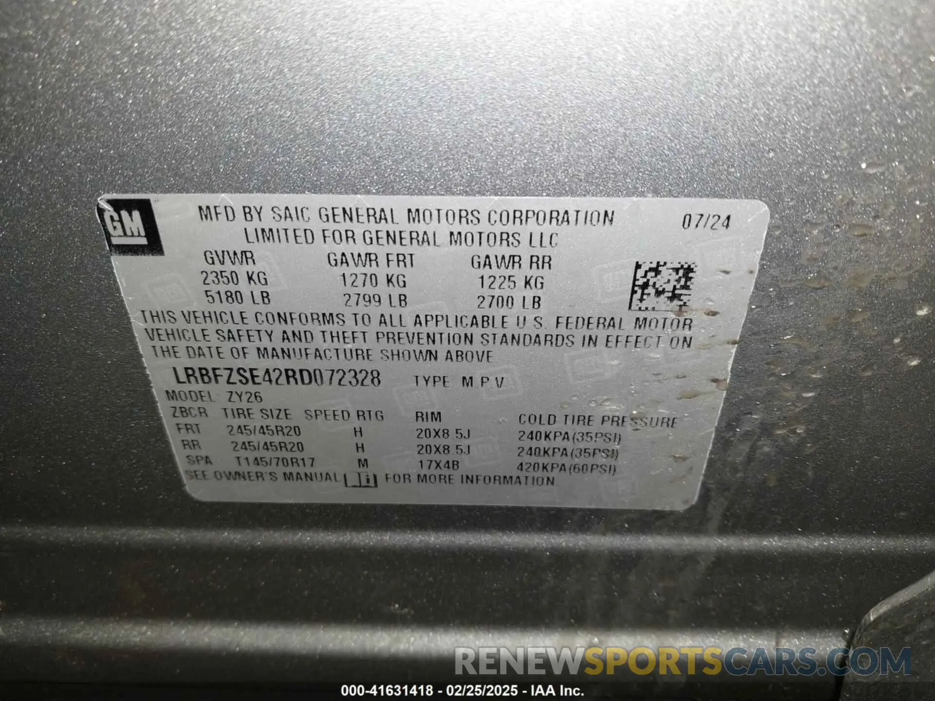 9 Фотография поврежденного автомобиля LRBFZSE42RD072328 BUICK ENVISION 2024