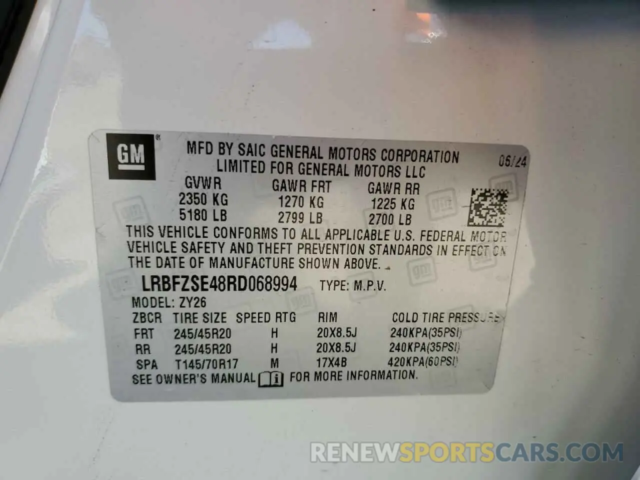 14 Фотография поврежденного автомобиля LRBFZSE48RD068994 BUICK ENVISION 2024