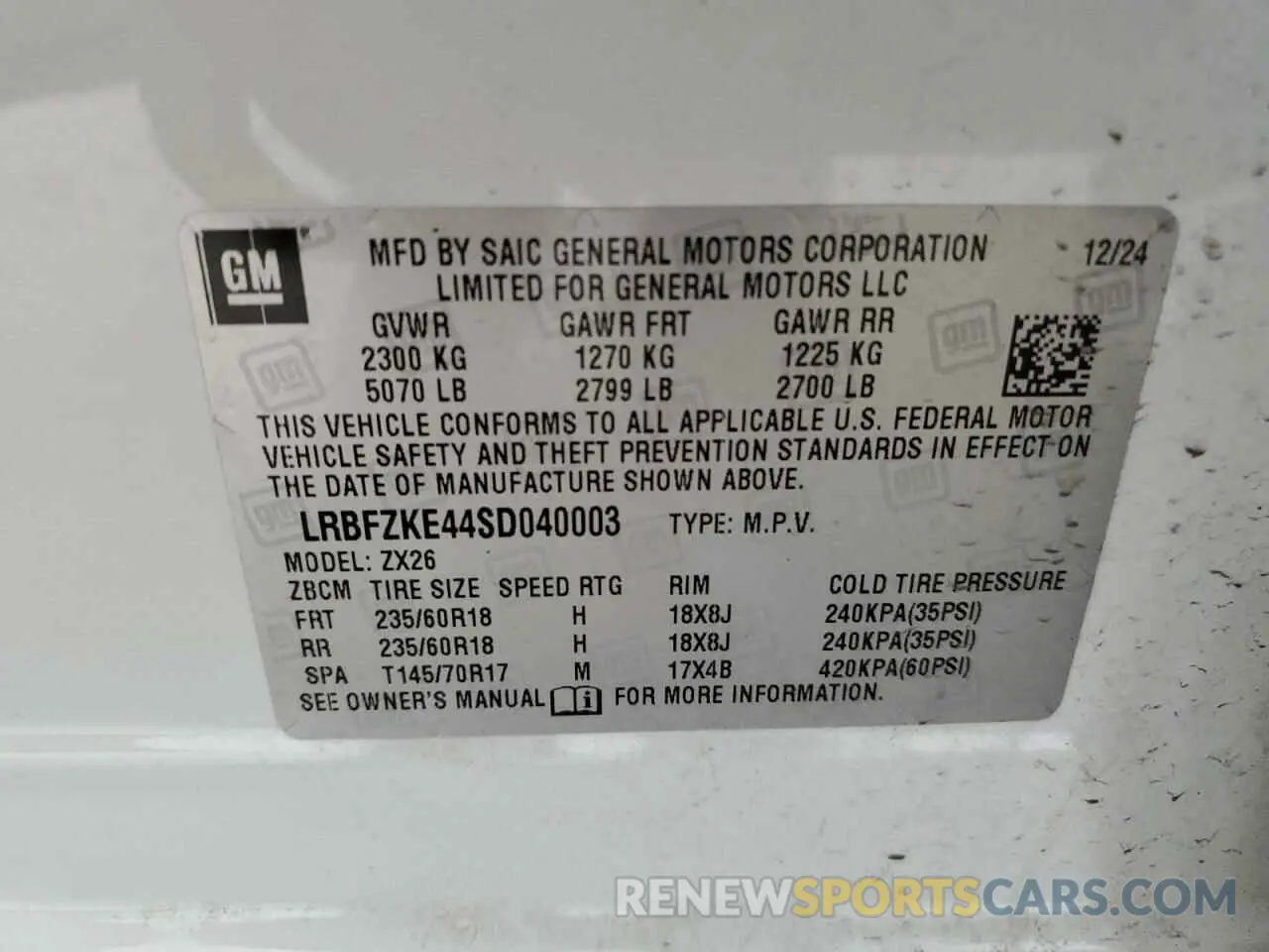 13 Photograph of a damaged car LRBFZKE44SD040003 BUICK ENVISION 2025