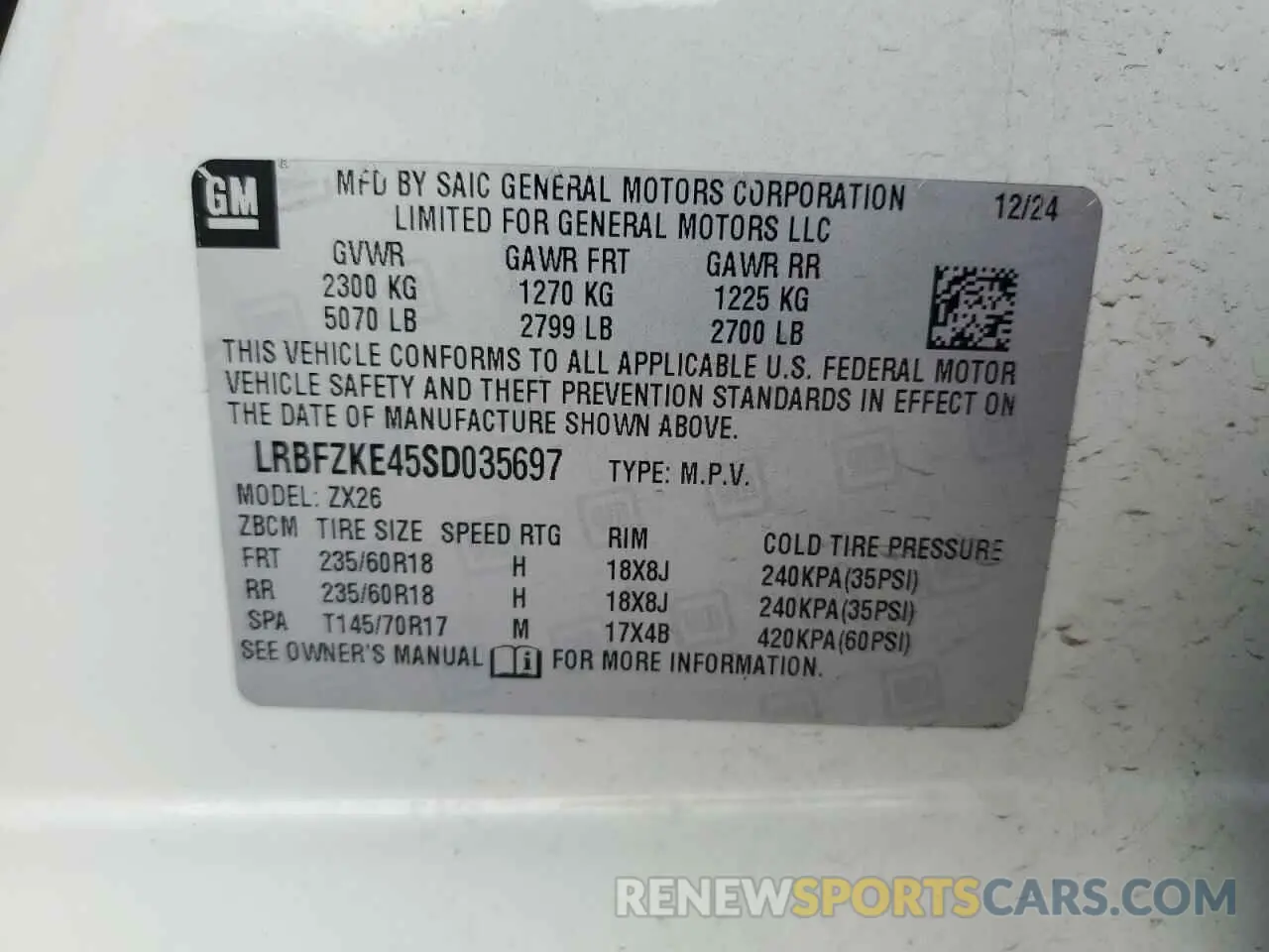 14 Фотография поврежденного автомобиля LRBFZKE45SD035697 BUICK ENVISION 2025
