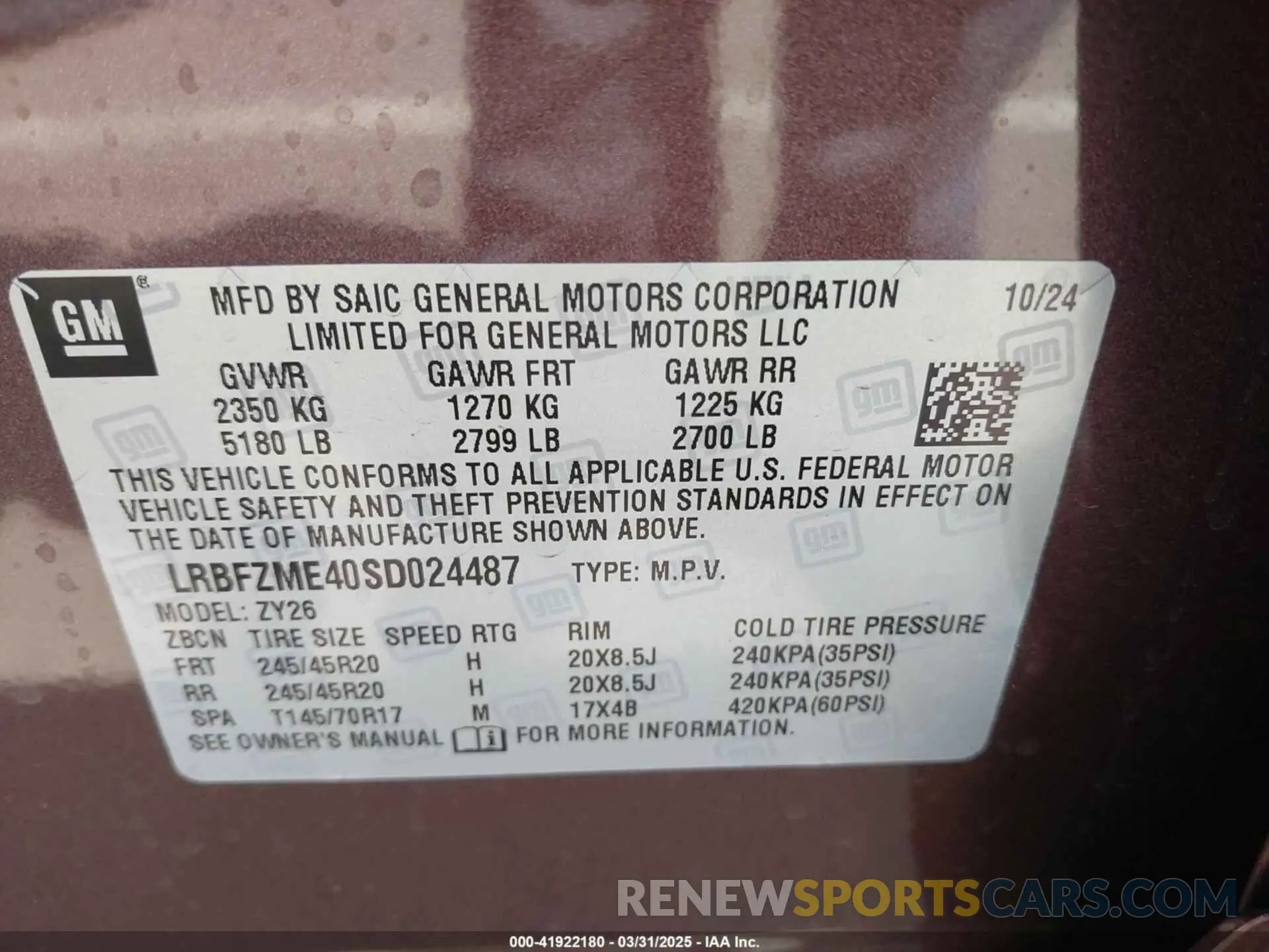 9 Фотография поврежденного автомобиля LRBFZME40SD024487 BUICK ENVISION 2025