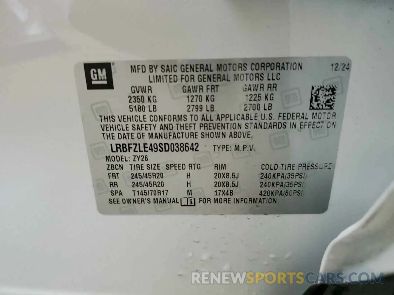 14 Фотография поврежденного автомобиля LRBFZLE49SD038642 BUICK ENVISION S 2025