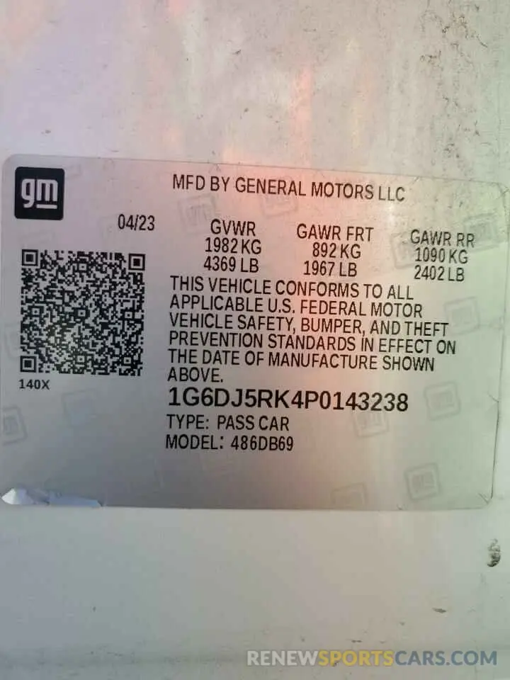 12 Photograph of a damaged car 1G6DJ5RK4P0143238 CADILLAC CT4 2023