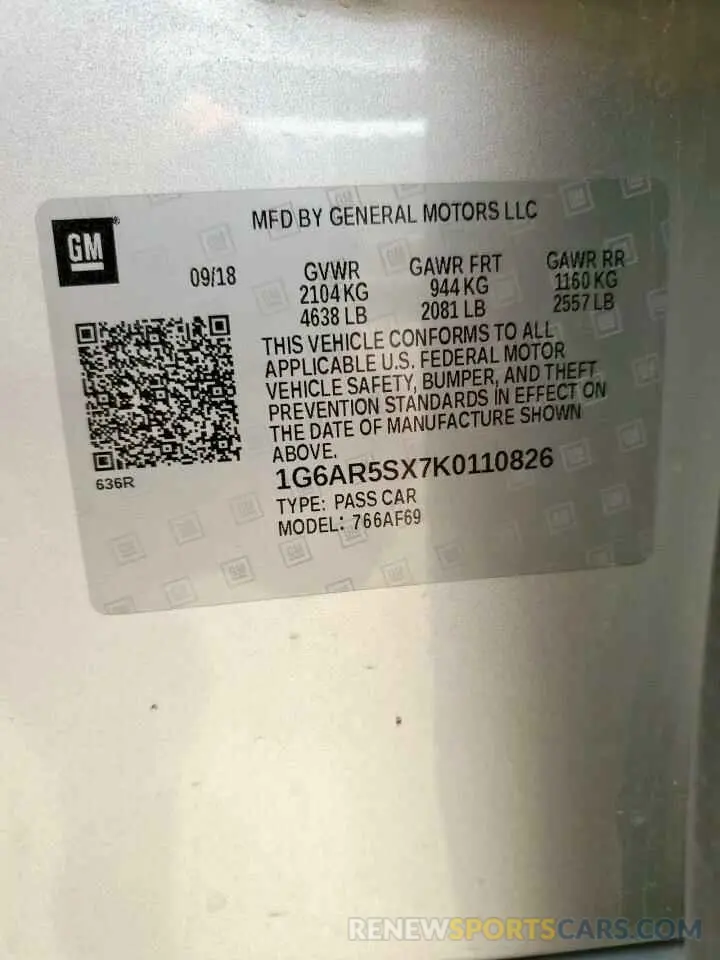 12 Photograph of a damaged car 1G6AR5SX7K0110826 CADILLAC CTS 2019