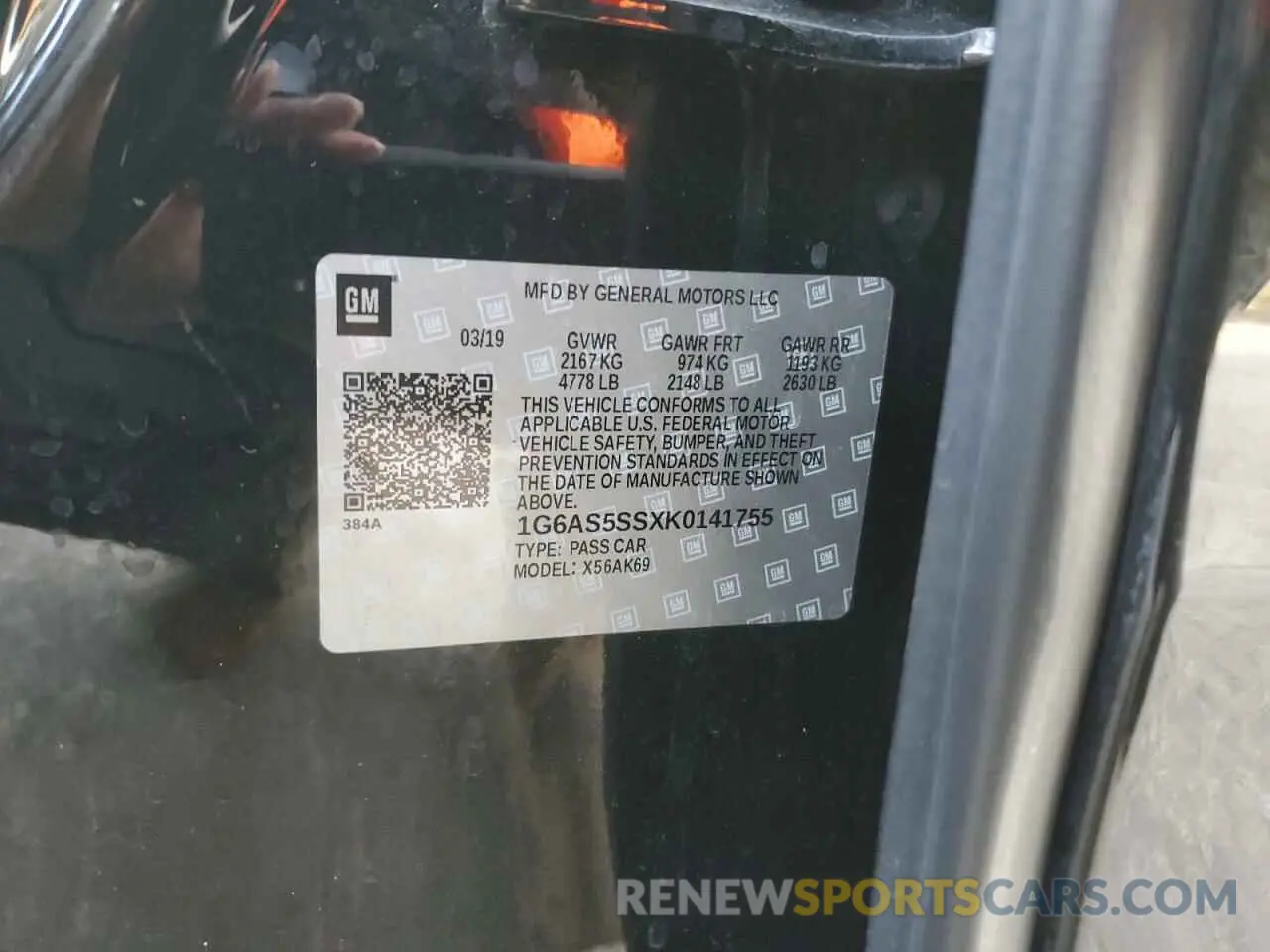 12 Photograph of a damaged car 1G6AS5SSXK0141755 CADILLAC CTS 2019