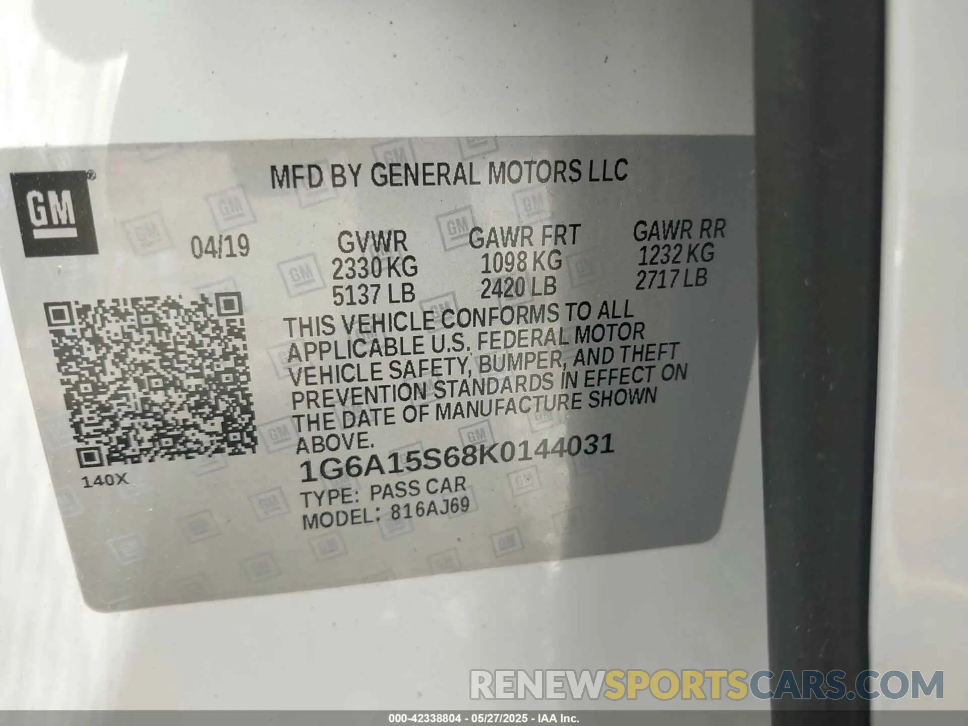 9 Photograph of a damaged car 1G6A15S68K0144031 CADILLAC CTS-V 2019