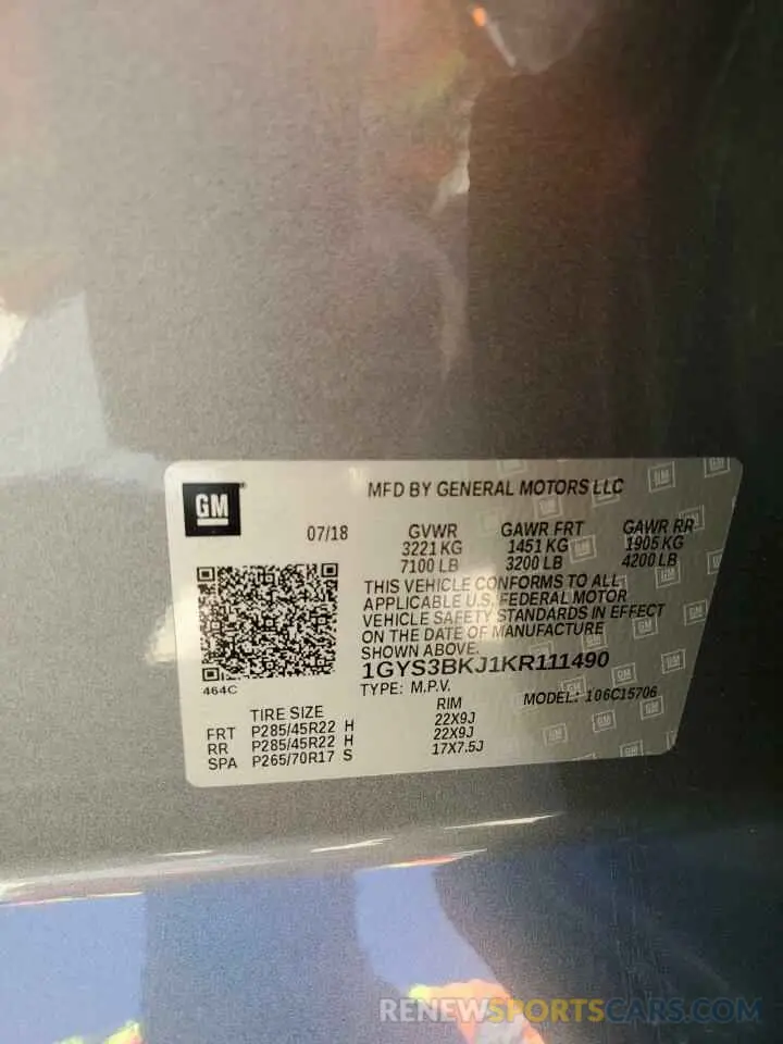 14 Photograph of a damaged car 1GYS3BKJ1KR111490 CADILLAC ESCALADE 2019