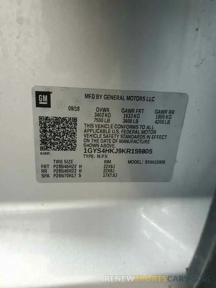 14 Photograph of a damaged car 1GYS4HKJ9KR159805 CADILLAC ESCALADE 2019