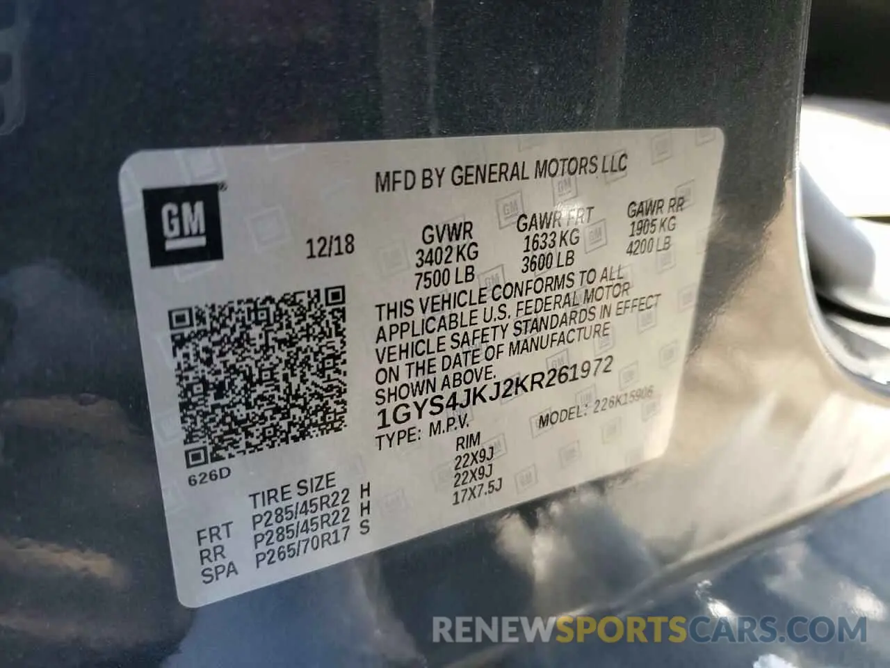 13 Photograph of a damaged car 1GYS4JKJ2KR261972 CADILLAC ESCALADE 2019