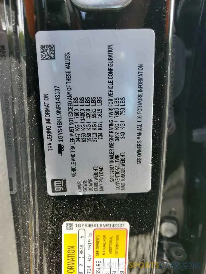 13 Фотография поврежденного автомобиля 1GYS4BKL9NR143137 CADILLAC ESCALADE 2022