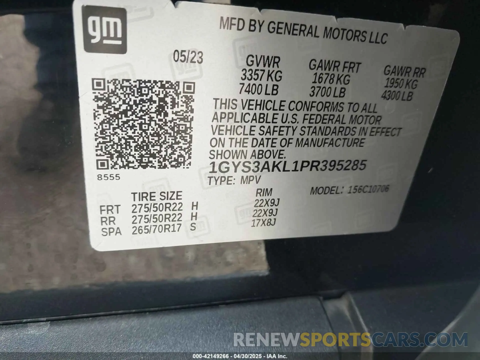 9 Фотография поврежденного автомобиля 1GYS3AKL1PR395285 CADILLAC ESCALADE 2023