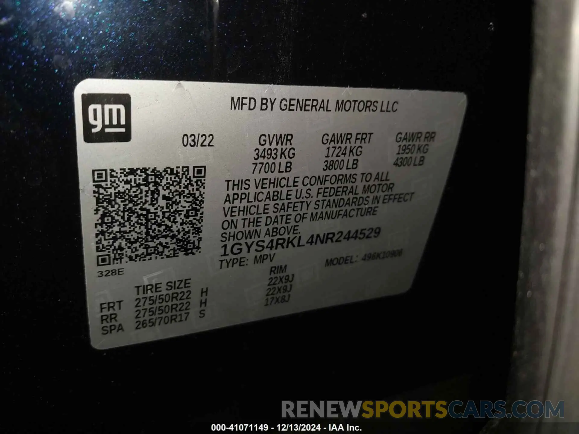 9 Photograph of a damaged car 1GYS4RKL4NR244529 CADILLAC ESCALADE ESV 2022