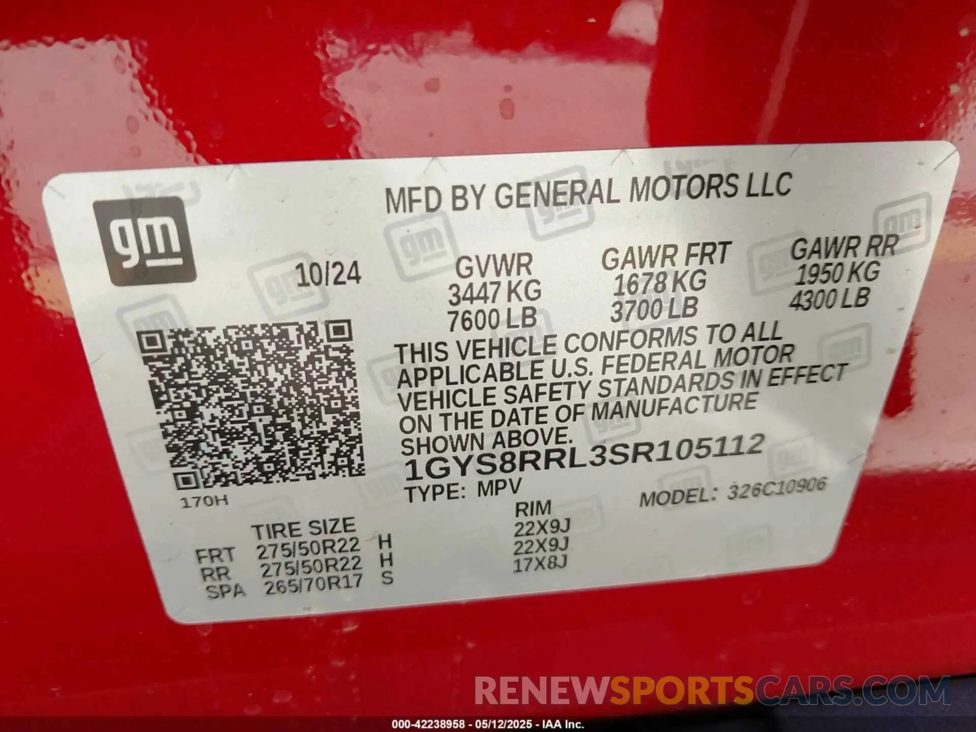 9 Фотография поврежденного автомобиля 1GYS8RRL3SR105112 CADILLAC ESCALADE ESV 2025