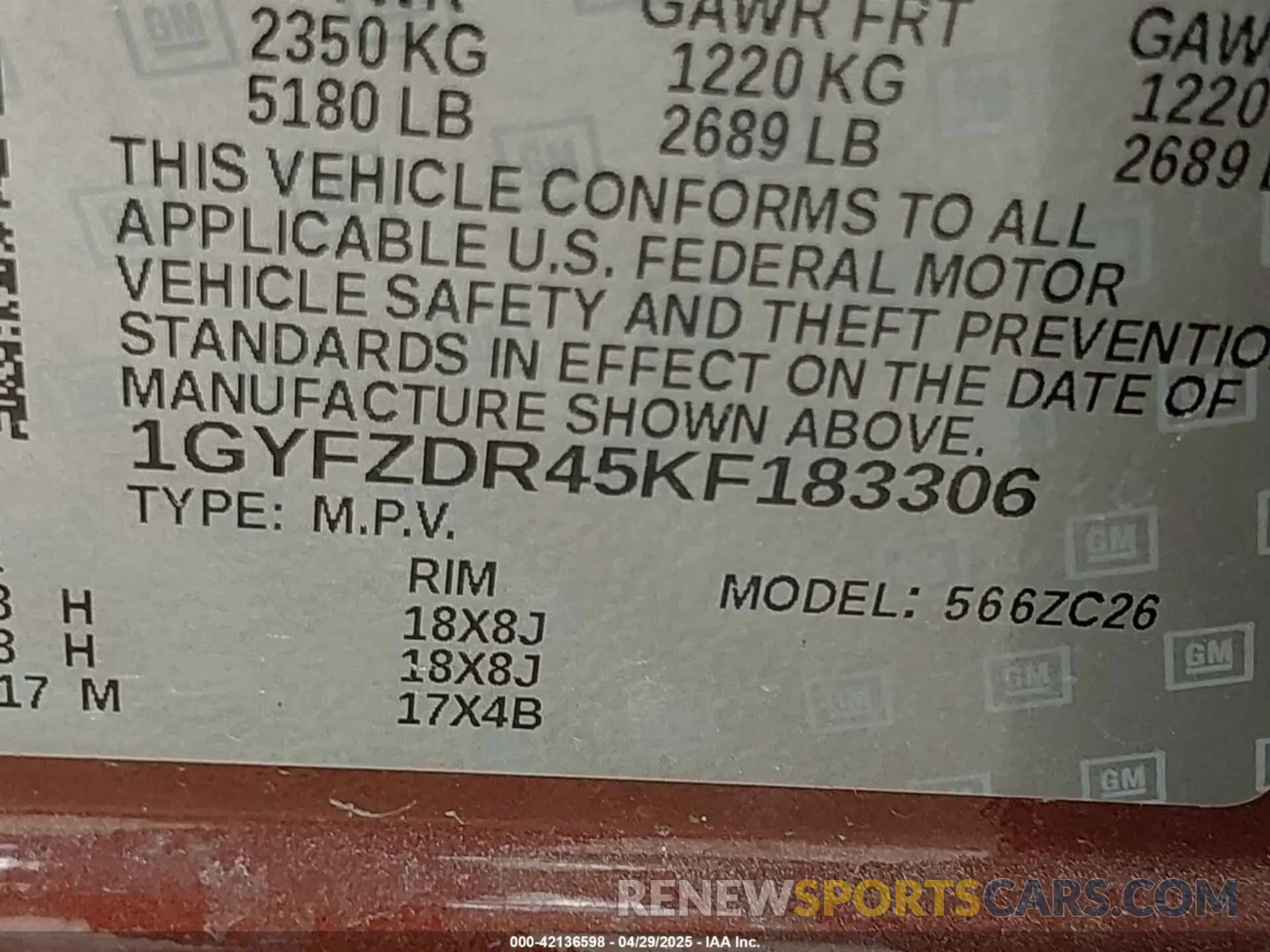 9 Фотография поврежденного автомобиля 1GYFZDR45KF183306 CADILLAC XT4 2019