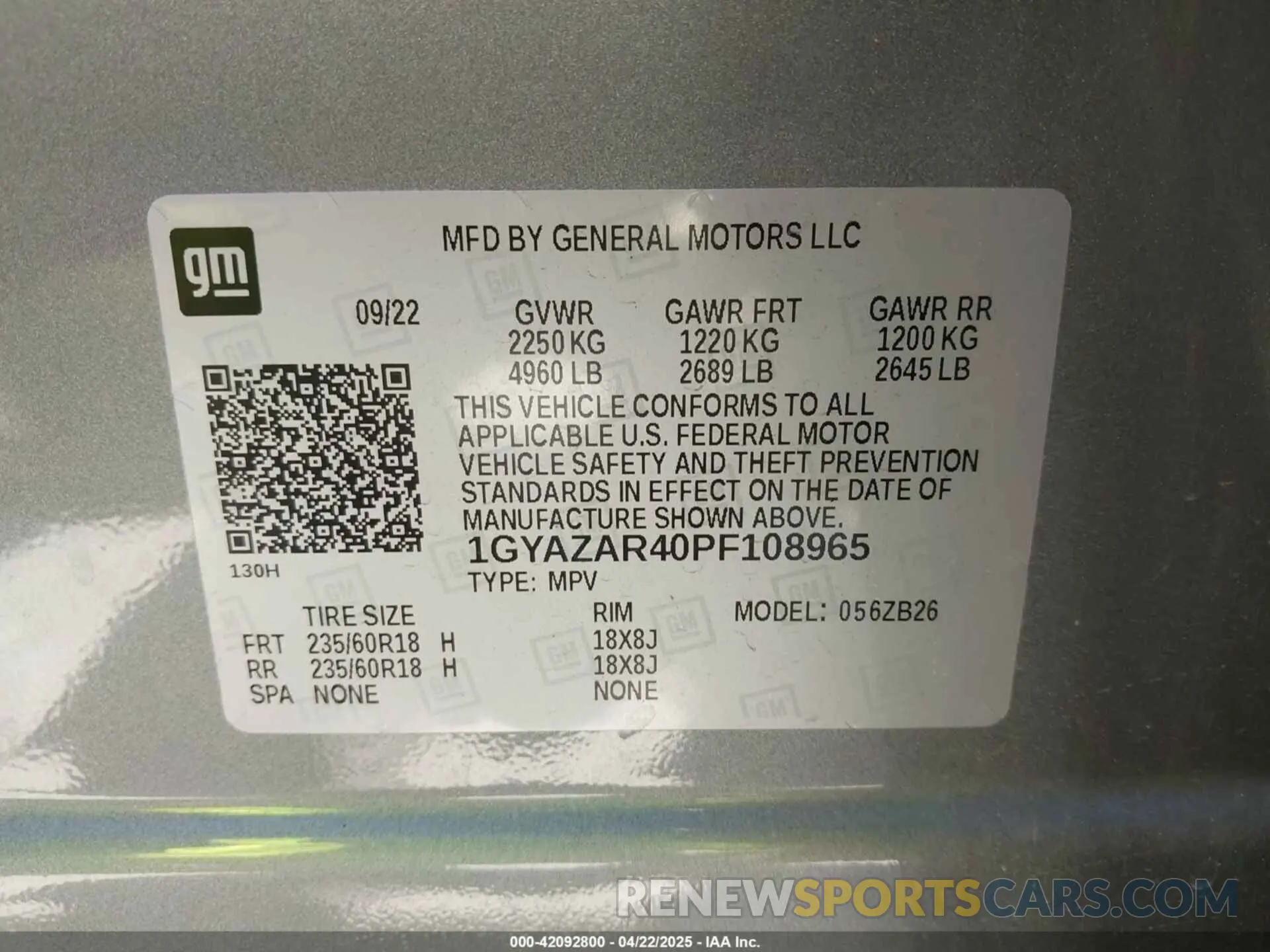 9 Photograph of a damaged car 1GYAZAR40PF108965 CADILLAC XT4 2023