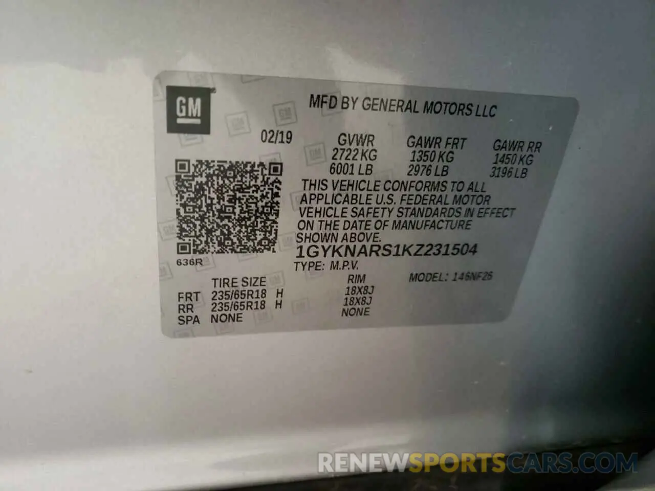 15 Photograph of a damaged car 1GYKNARS1KZ231504 CADILLAC XT5 2019