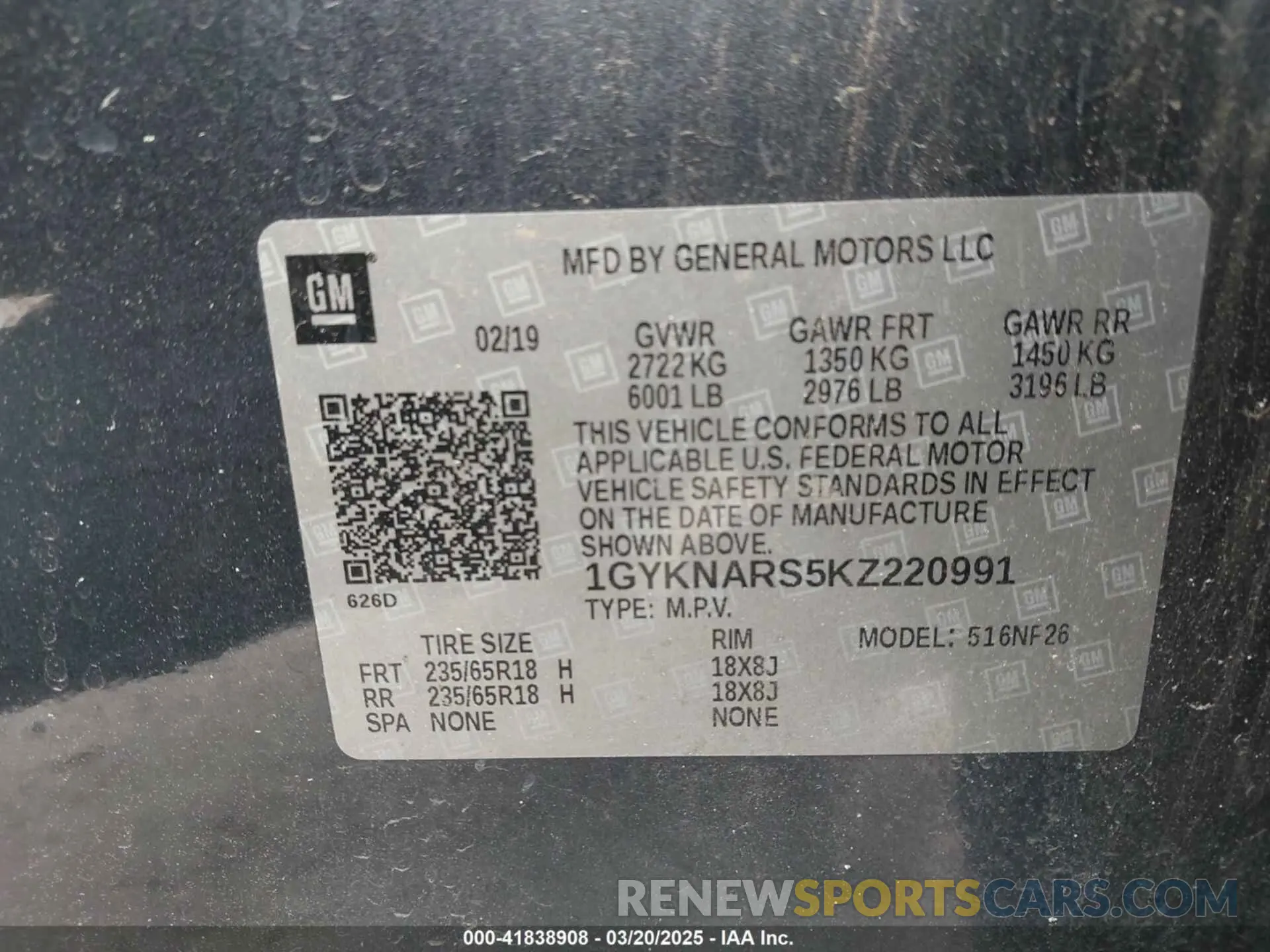7 Photograph of a damaged car 1GYKNARS5KZ220991 CADILLAC XT5 2019