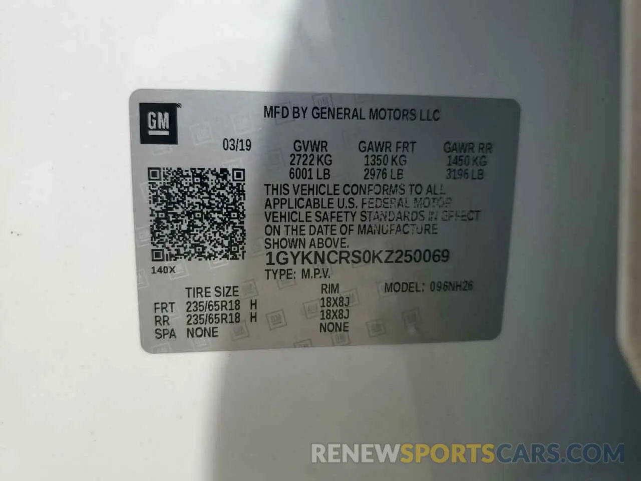 13 Photograph of a damaged car 1GYKNCRS0KZ250069 CADILLAC XT5 2019