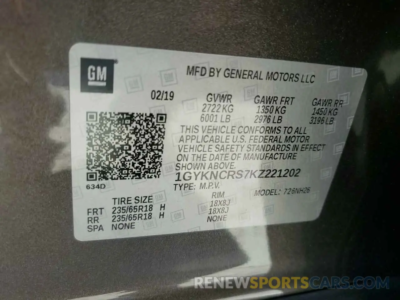 12 Photograph of a damaged car 1GYKNCRS7KZ221202 CADILLAC XT5 2019