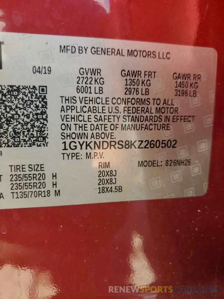 14 Фотография поврежденного автомобиля 1GYKNDRS8KZ260502 CADILLAC XT5 2019